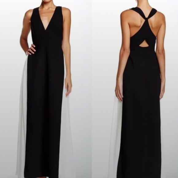 Jill by Jill Stuart Black and White V-neck Sleeveless Chiffon Gown Size 2 - Picture 1 of 6